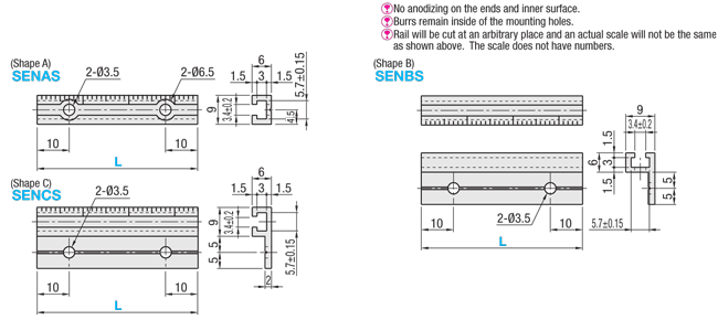 Rails為開關和傳感器-鋁類型與規模L維度可配置的,形狀A, B, C:相關的圖片
