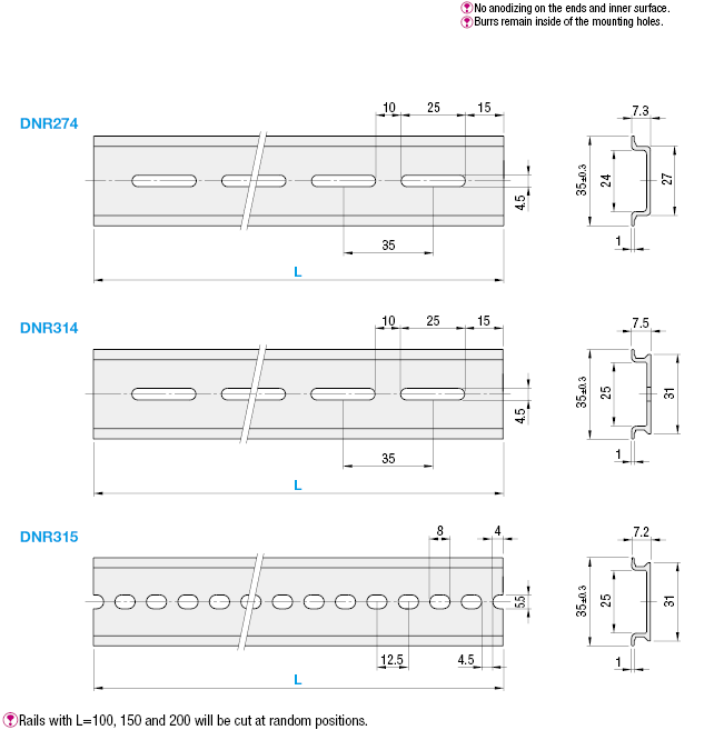 Rails開關和傳感器-鋁型L維度選擇、DIN Rails:相關的圖片