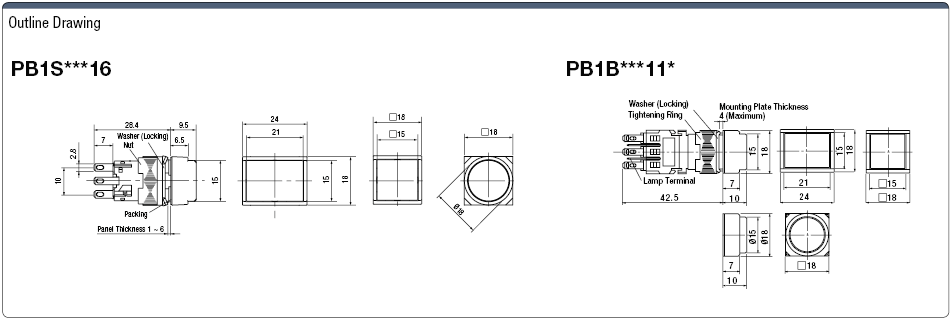 Non-illuminated Pushbutton Switch Mounting Hole φ16:Related Image