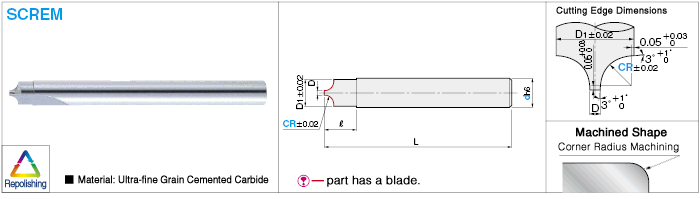 硬質合金直刃內R刀，2槽/刀尖直徑參考R型:相關圖像