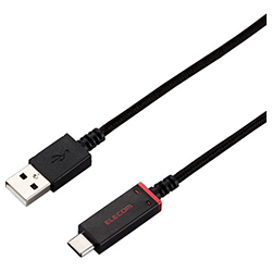 智能手機USB電纜/ USB 2.0 / (C男- A男)/認證產品/耐用性高/帶溫度檢測功能/ 1.2米/黑色