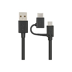 智能手機USB電纜/ 2in1 / microUSB + Type-C / 1.2 m /黑色