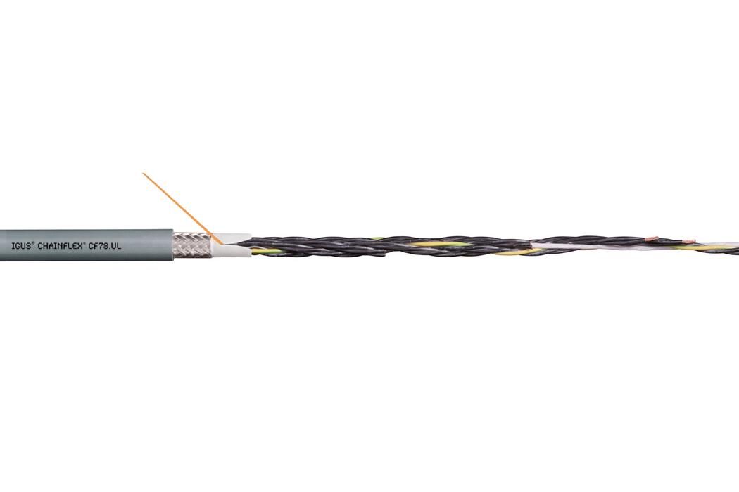 易格斯CF78-UL, Chainflex®控製電纜,屏蔽,PUR夾克,無鹵,1000 v