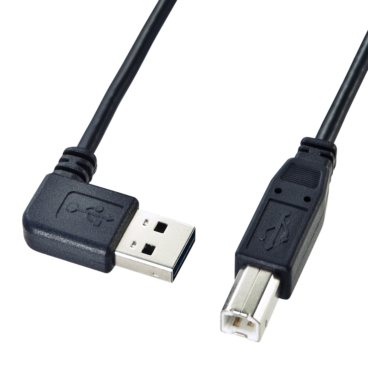 L-shaped USB cable with both sides insertable (A-B standard) (Sanwa Supply)