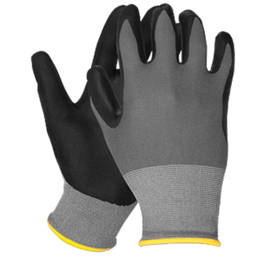 N100 Smooth Finish Nitrile Dipped Nylon Gloves, Gry/Blk