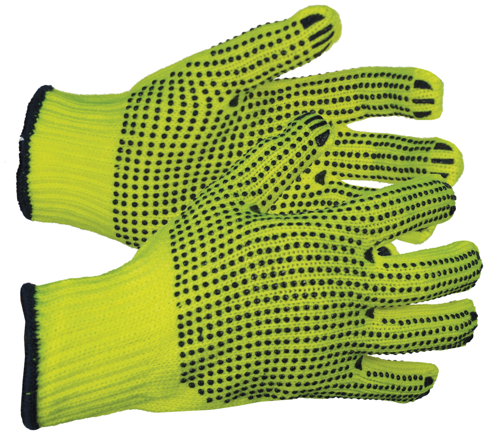 String w/PVC Dots (Two Sided) Gloves, Hi-Viz Lime