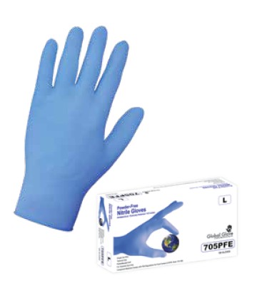 丁腈手套,3.5毫升,9.5長,粉末自由,藍色,大小S-XL